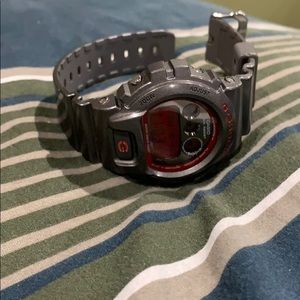 Sterling Grey Casio G-Shock with red screen